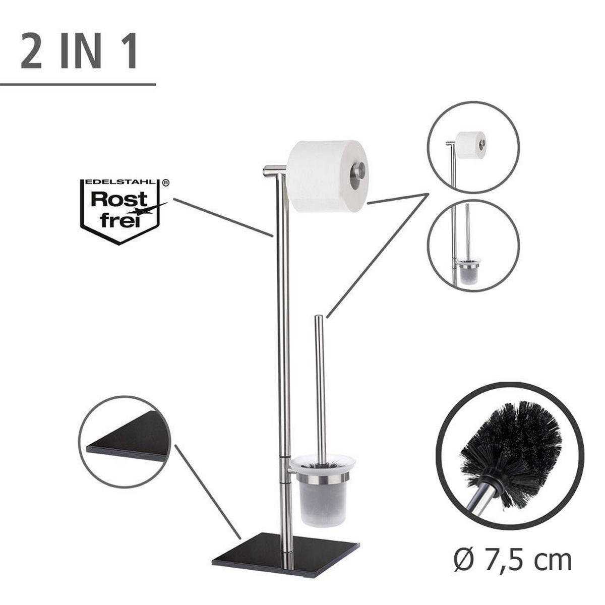 TOILETTENPAPIERSTÄNDER und Toilettenbürste Lima 20/24/70 cm - Silberfarben, Metall (24/70/20cm) - Wenko