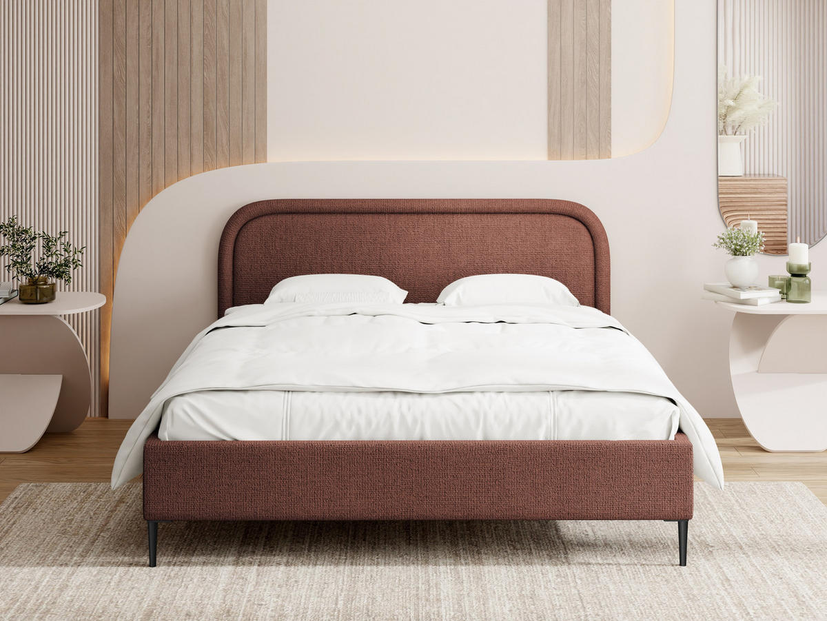 POLSTERBETT Jasmine Slim mit Bettkasten, Lattenrost & hohen Metallfüßen in Terrakotta Chenille 140x200 cm - Birkefarben/Terracotta, Holz/Textil (140/200cm) - WFL GROUP