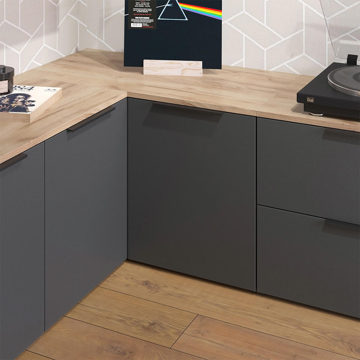ECKKOMMODE Wido Anthrazit 80 x 50 cm Eck Kommode mit Tür - Anthrazit/Sonoma Eiche, Holzwerkstoff (80/50/40cm) - Vicco