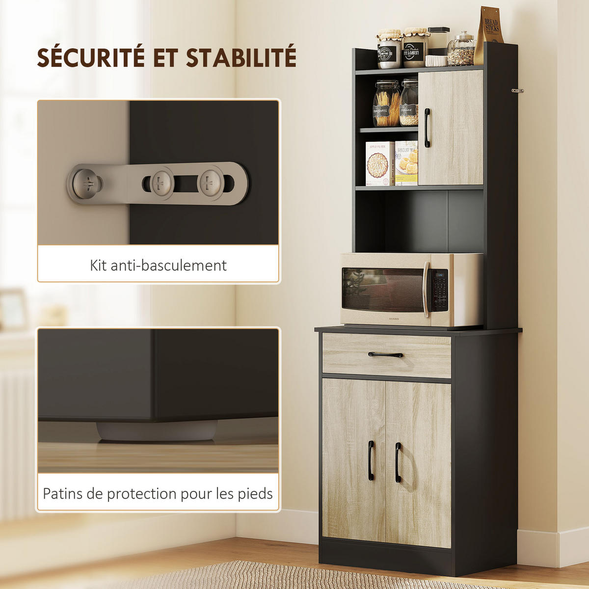 HIGHBOARD DE-11200 3 Türen Naturholz/Schwarz - Naturfarben, Holzwerkstoff (40/180/60cm) - ComfortXL