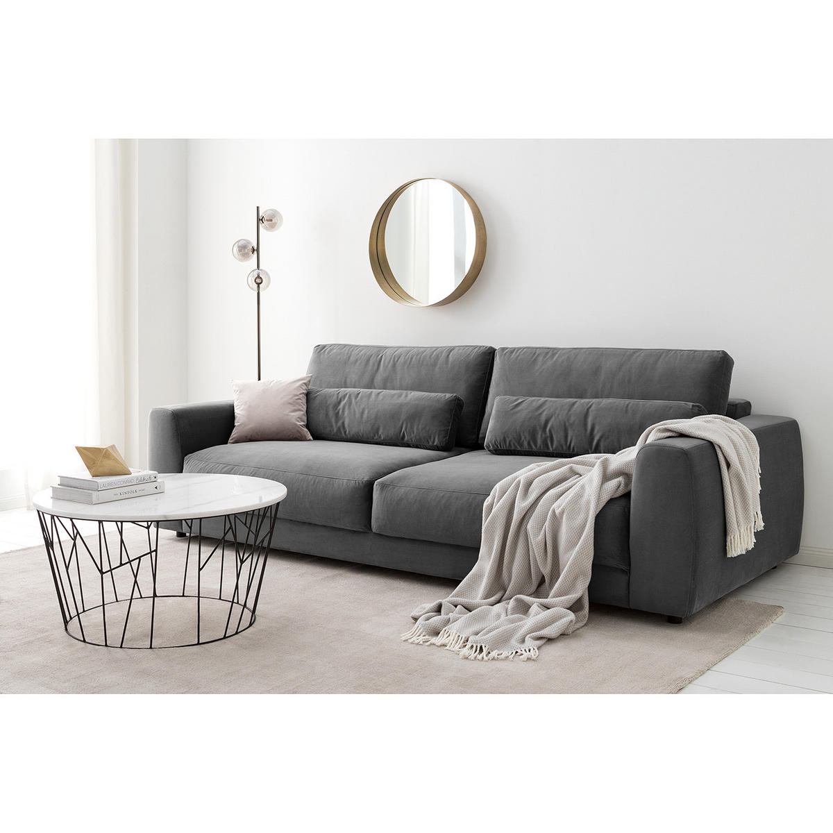3-SITZER SOFA - Schwarz/Grau, Kunststoff/Textil (252/80/117cm) - home24