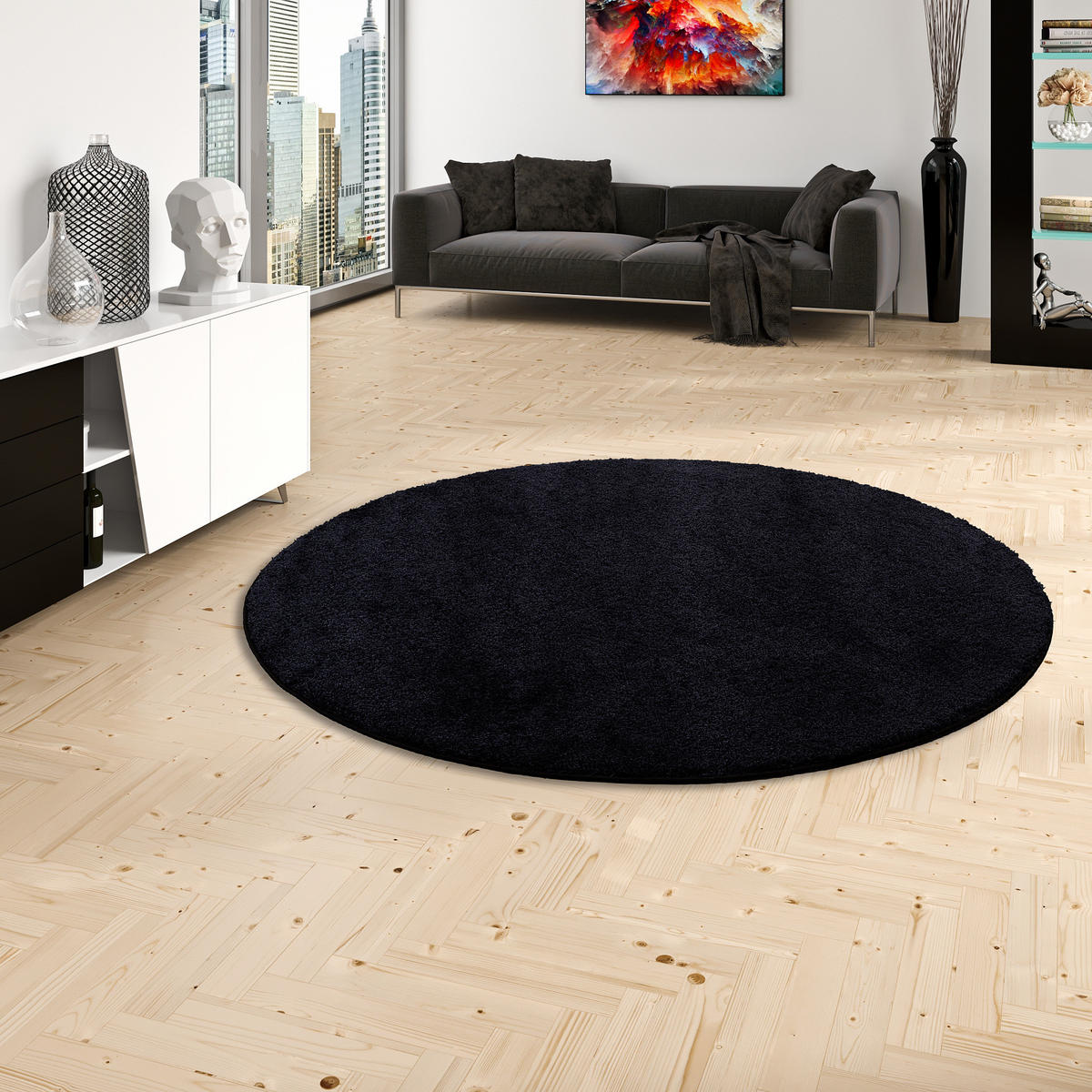 HOCHFLOR SHAGGY TEPPICH PALACE RUND - Schwarz, Textil (160/160cm) - Snapstyle