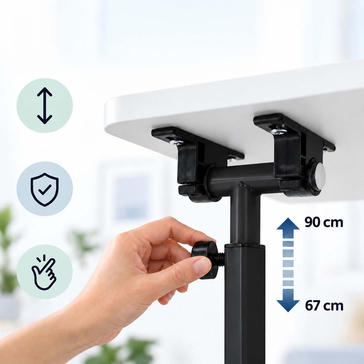 MASĂ Neagră reglabilă pe înălțime cu roți blat înclinabil formă C 67-90 cm - negru, material plastic/compozit lemnos (40/60/90cm) - Relaxdays