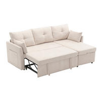 ECKSOFA L-Form mit Schlaffunktion, Bettkasten/Seitentasche, Cord, Beige - Beige, Holz (206/108cm) - LVHOM