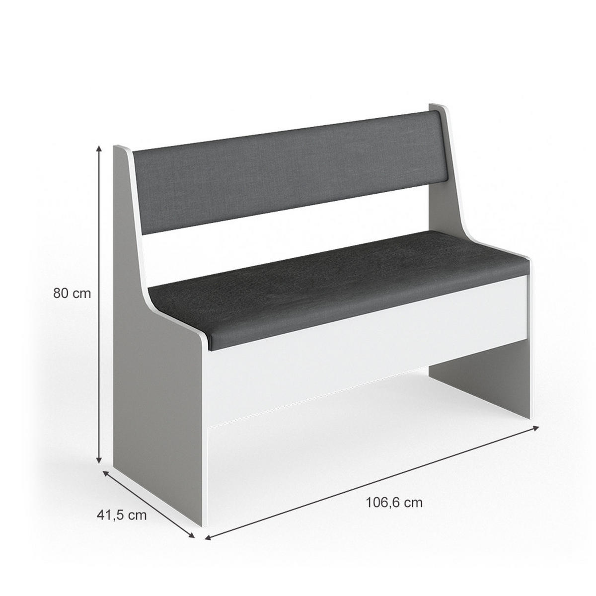 ESSZIMMER-BANK Roman Weiß 106.6 x 41.5 cm - Anthrazit/Weiß, Holzwerkstoff (41.5/80/106.6cm) - Vicco