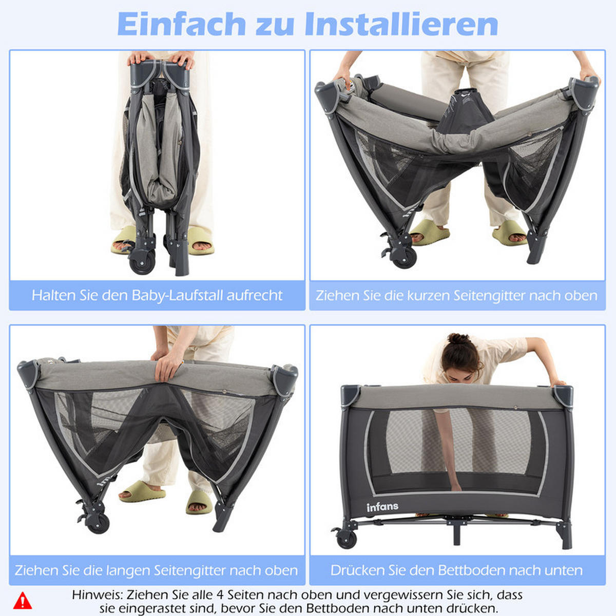 BEISTELLBETT mit Matratze grau - Grau, Textil - COSTWAY