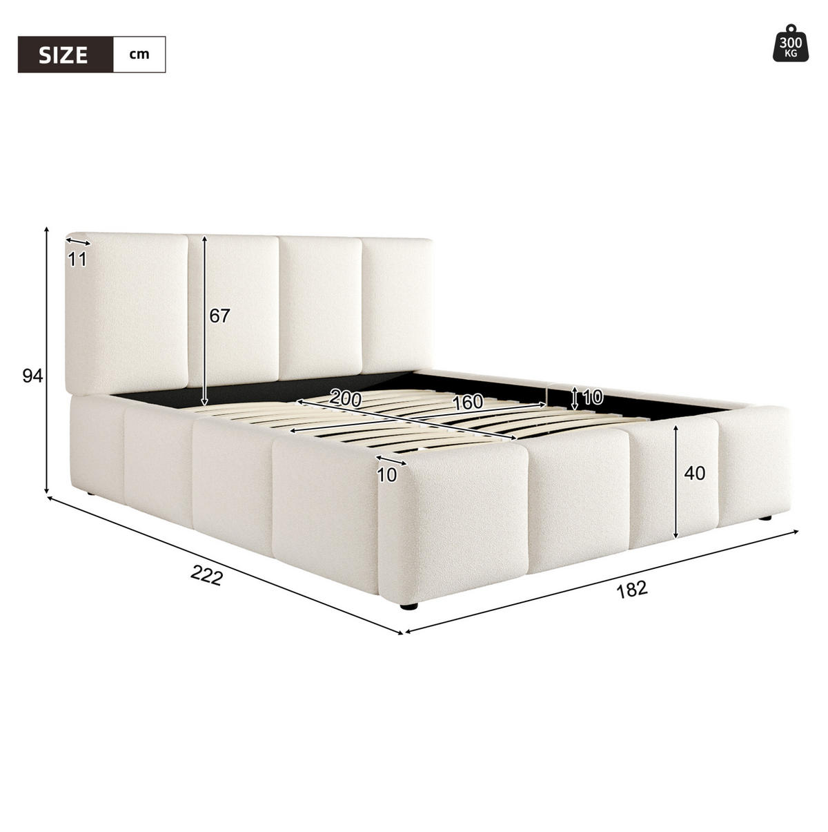 POLSTERBETT 160/200 cm mit Lattenrost, gepolstertem Kopfteil und Bouclé-Bezug, Beige - Beige, Textil (160/200cm) - Redom