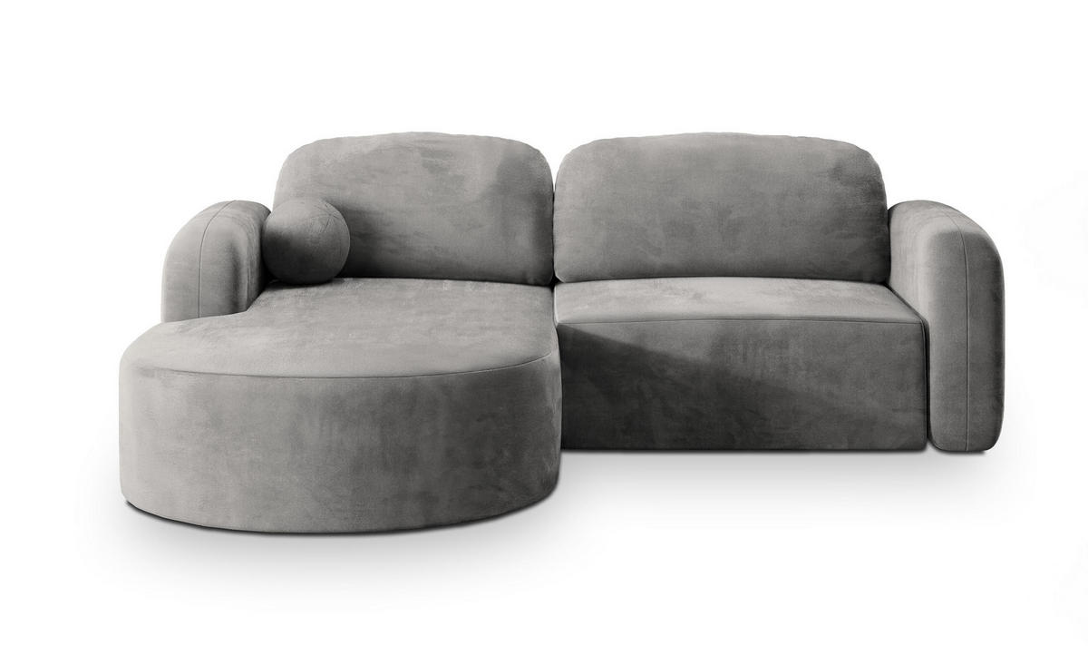 ECKSOFA AMILIA M L-S Hellgrau Velours-Stoff mit Schlaffunktion - Hellgrau, Holz (263/174cm) - MASSENO