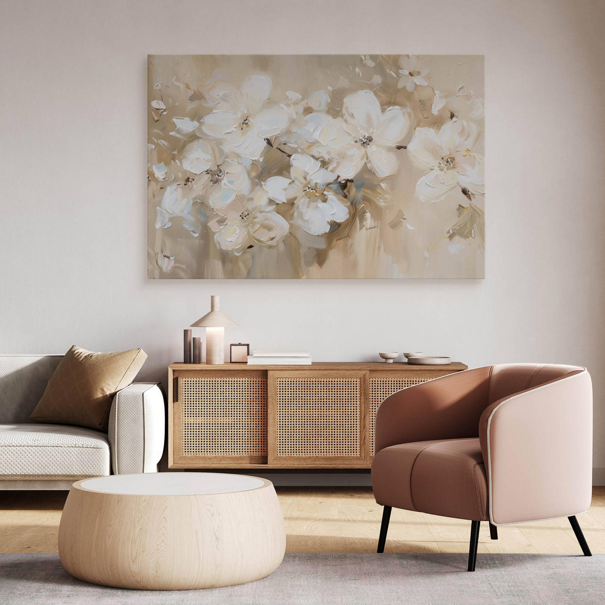 LEINWANDBILD Blumen Pflanzen Malarei 120x80 - Beige/Braun, Textil (120/80cm) - Muralo