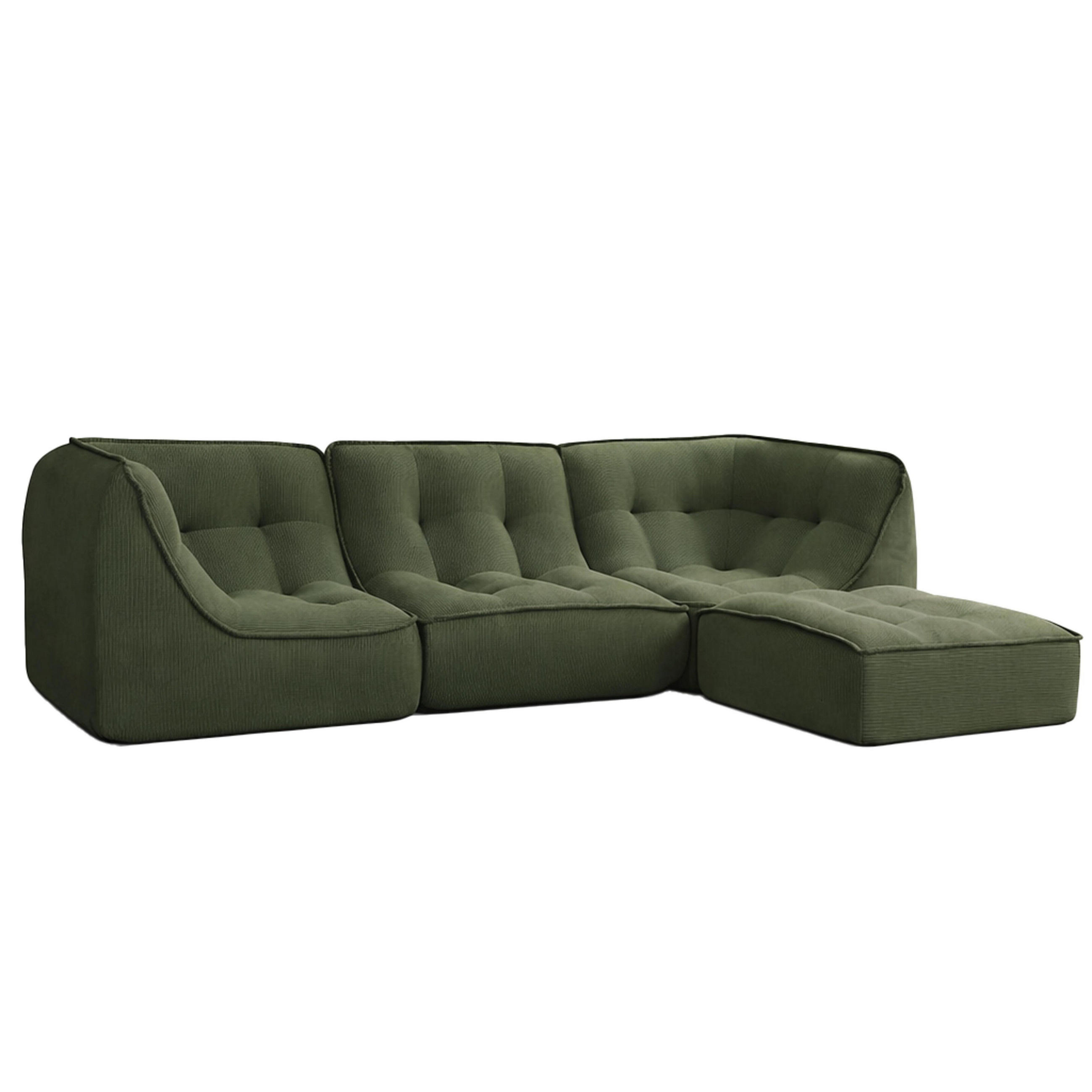 SOFA 3-tlg., Grün - Grün, Textil (260/70/165cm) - Oviala