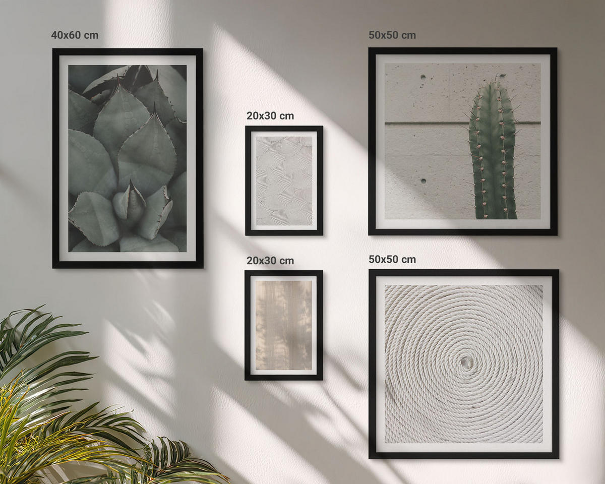 BILDER SET 5er Set - 50x50 cm & 20x30 cm & 40x60 cm Schwarzer Rahmen - Sommerliche Texturen aus den Tropen - Schwarz, Kunststoff (40/60cm) - TULUP
