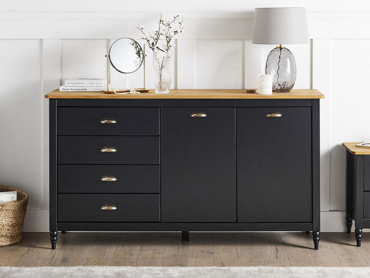 SIDEBOARD se 2 dveřmi Borovicové dřevo Černý Shillington - černá, dřevo (150/83/40cm) - Beliani