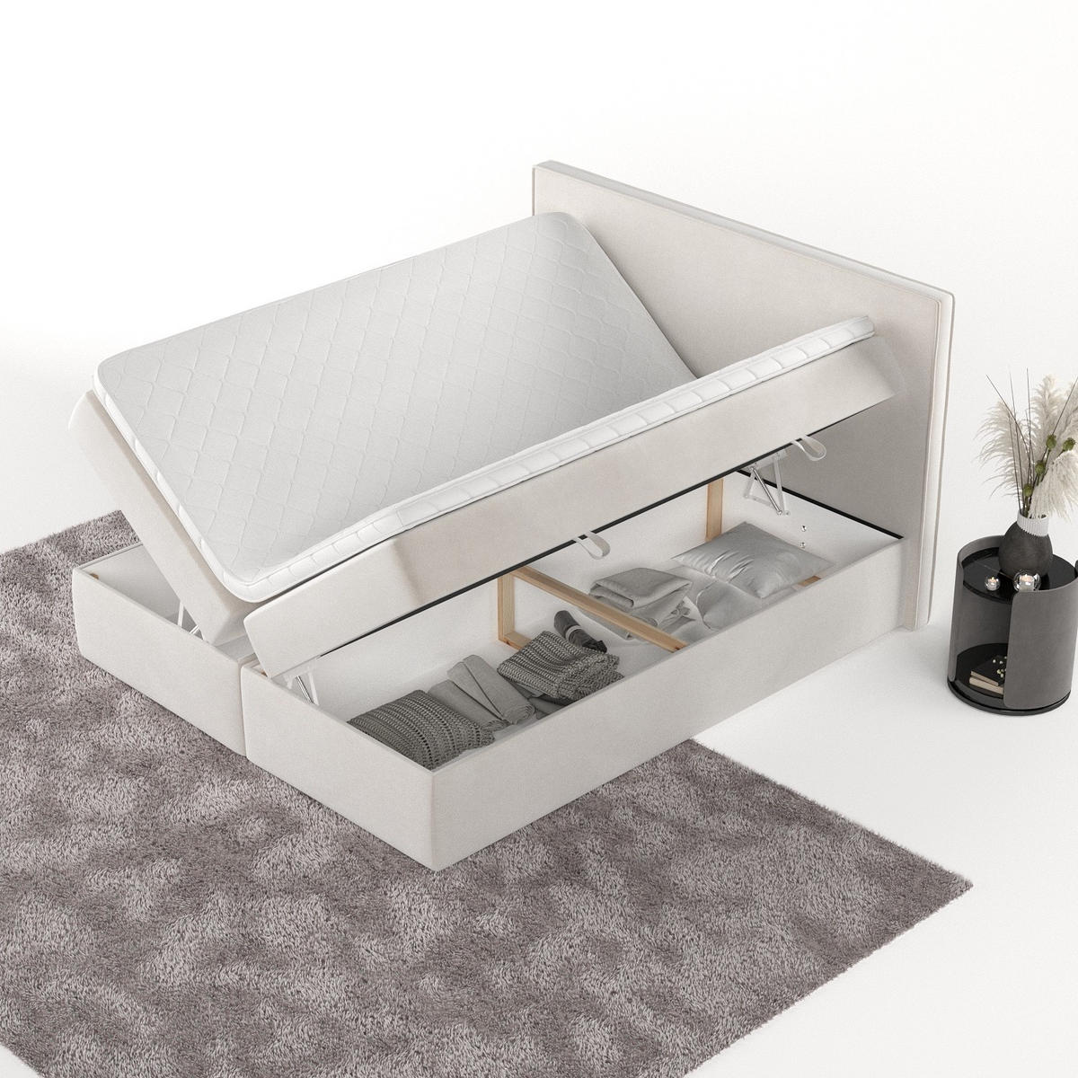 BOXBETT Nuvia 200/200 cm Creme im Paros Stoff - Creme/Schwarz, Holz/Holzwerkstoff (200/200cm) - AltaBeds