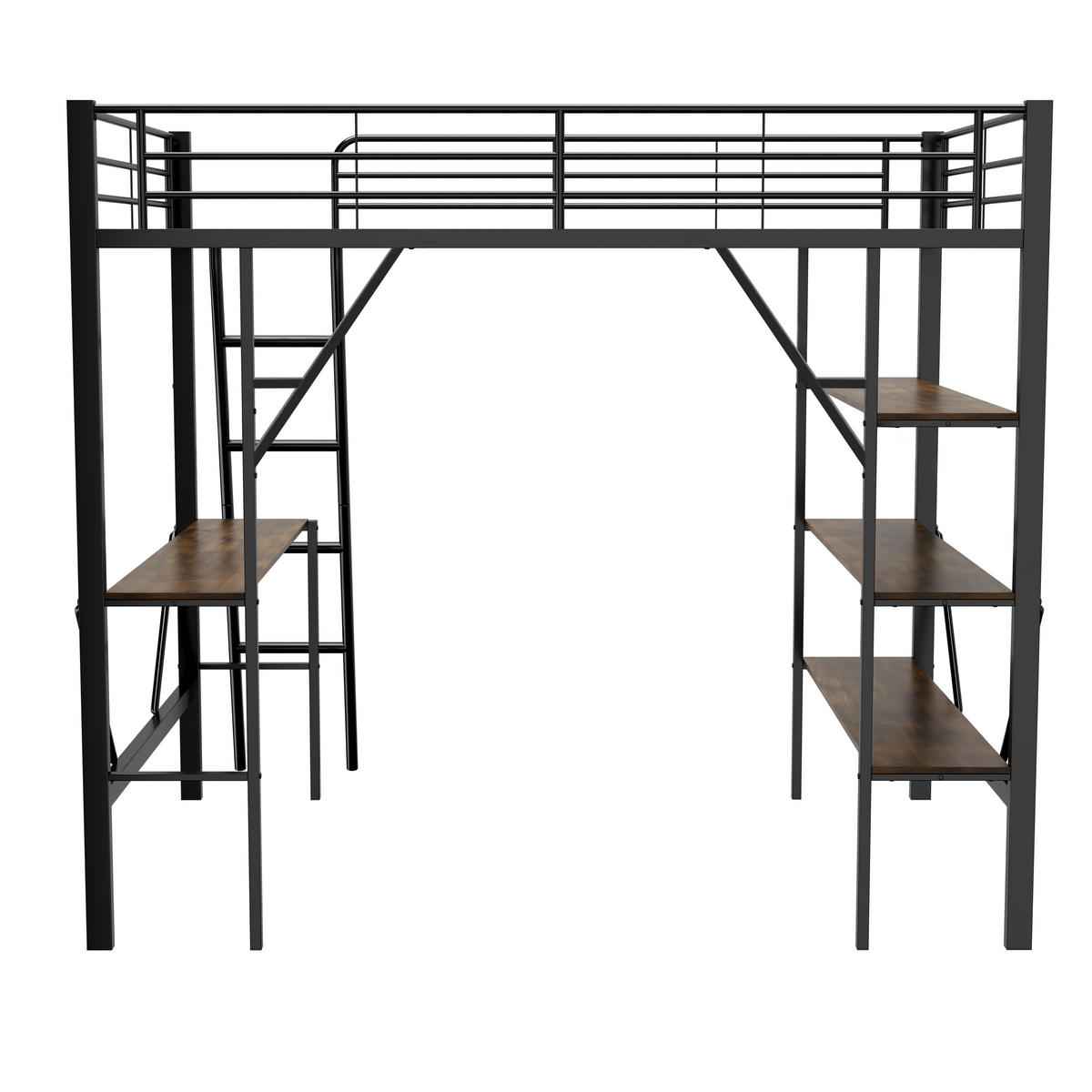 HOCHBETT 90x200cm Schwarz Metall Schreibtisch 3 Ablagen - Schwarz, Metall (90/200cm) - FLIEKS