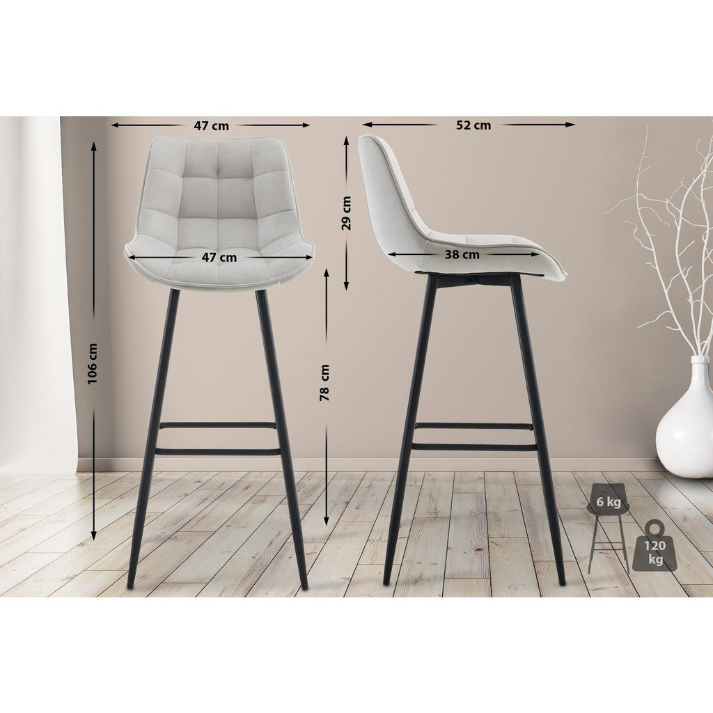 Thumbnail - CLP Barhocker, Grau, Textil, 47x106x52 cm, Esszimmer, Barmöbel, Barhocker
