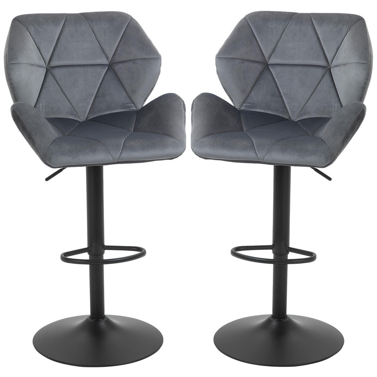 BARHOCKER 2er-Set DE-07967 gepolstert mit Lehne, höhenverstellbar, 360° drehbar - Grau, Metall (57/117/58cm) - ComfortXL