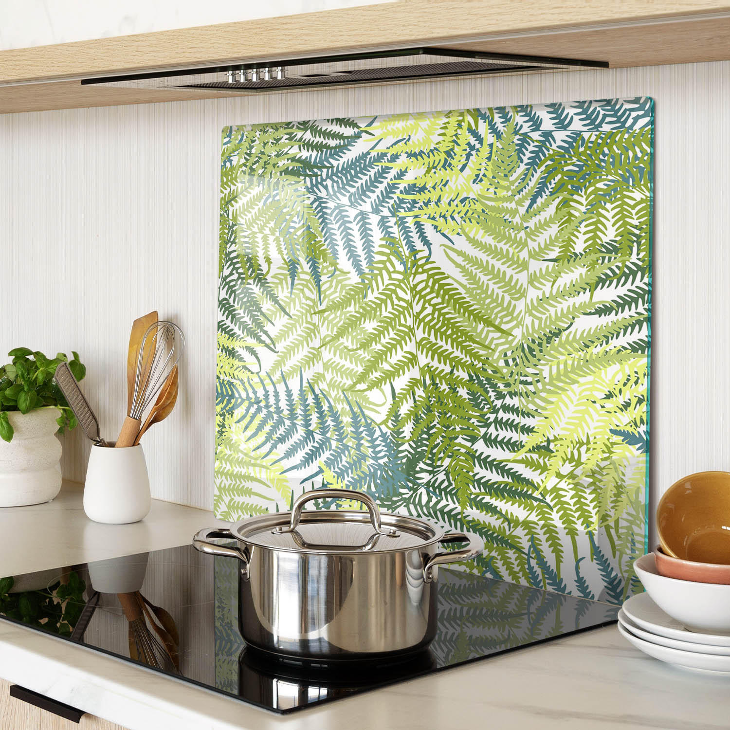 GLASPLATTE 60x52 cm Farnmuster - Grün, Glas (60/0.4/52cm) - TULUP