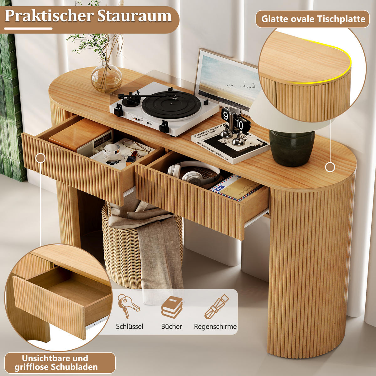 KONSOLENTISCH 120/33/76 cm natur aus MDF mit 2 Schubladen - Naturfarben, Holzwerkstoff (120/33/76cm) - OKWISH