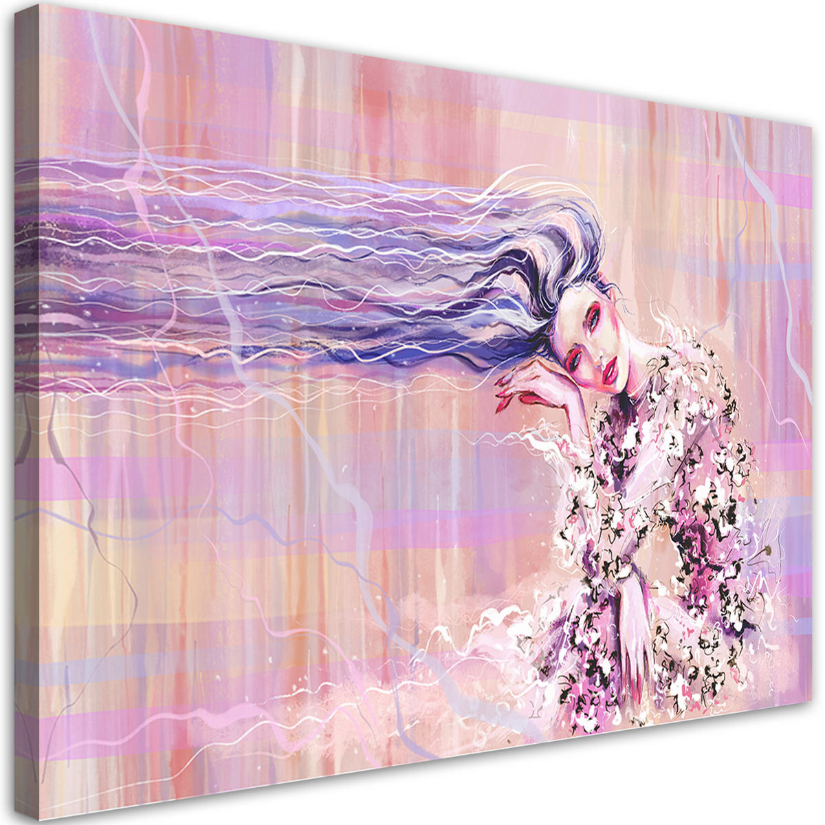 WANDBILD eine frau mit langen haaren - Pink, Textil (60/40cm) - Feeby