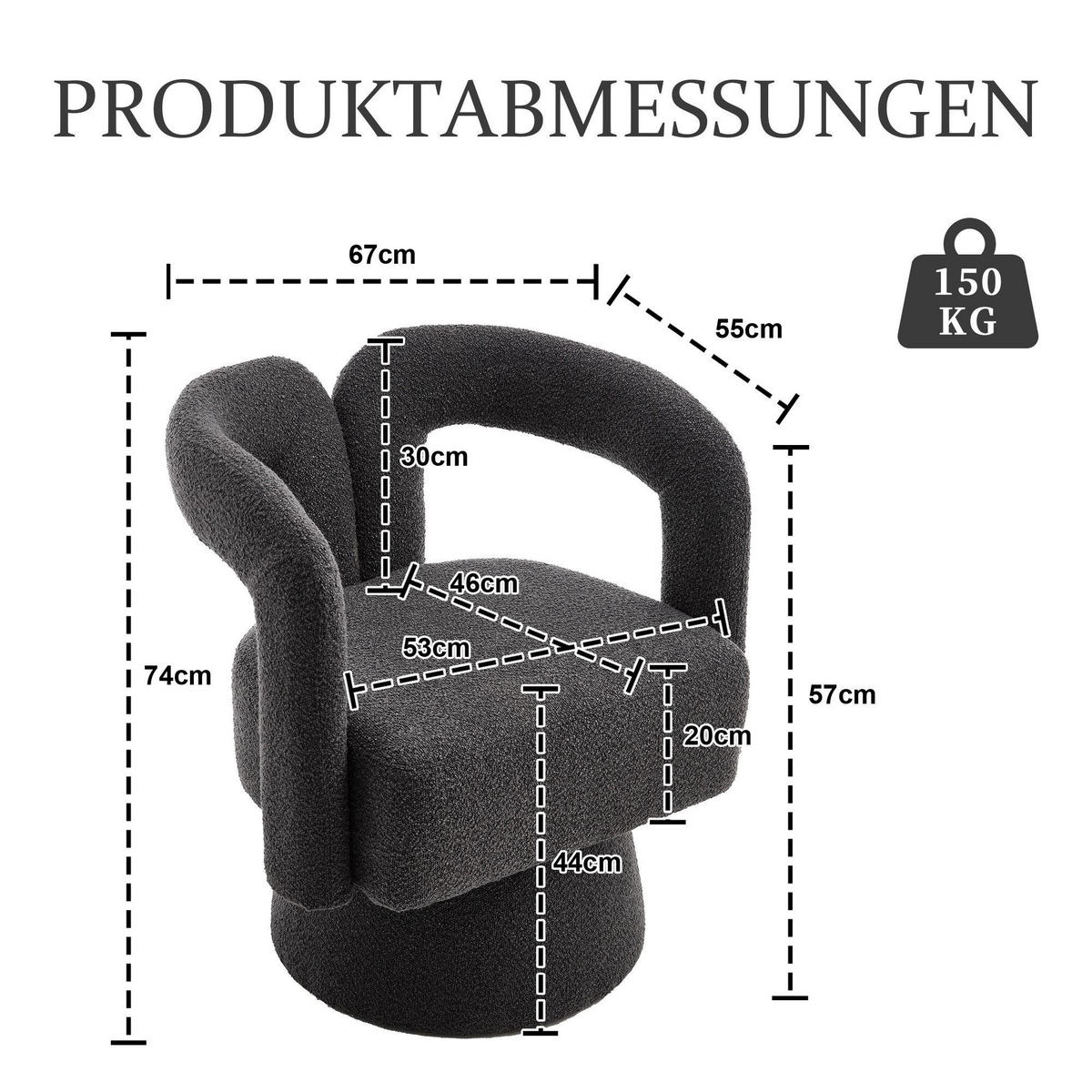 DREHSTUHL 360°Drehsessel Loungesessel mit Polsterung,Boucle,Dunkelgrau - Dunkelgrau, Textil (67/74/55cm) - LVHOM