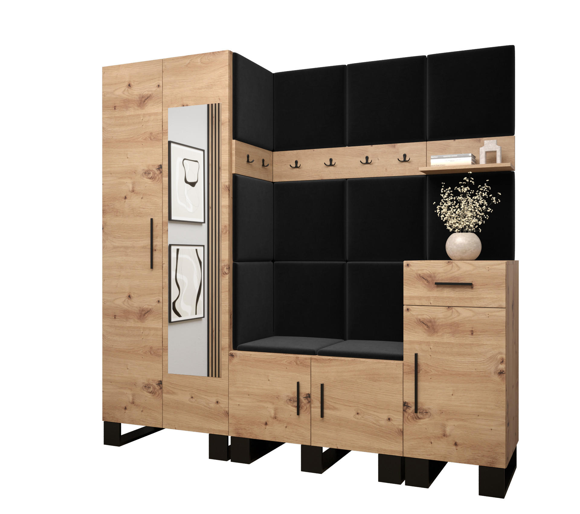 Abiks Möbel Garderoben-Set Eiche Artisan, Dunkelgrau 200x196x45.6 cm