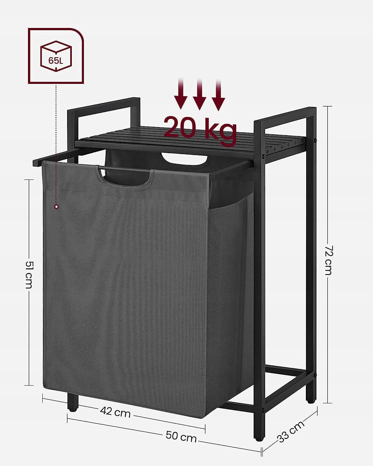 WÄSCHEKORB Grau 42x30 cm Einfache Kammer - Grau, Metall (50/72/33cm)