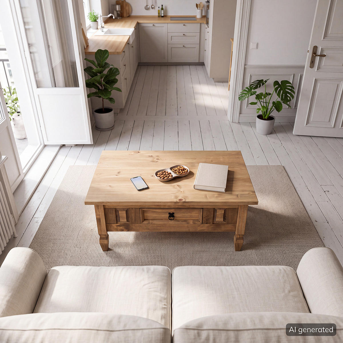 HOME24 Couchtisch FINCA RUSTICA - Braun, Holz (60/100/46cm) - home24