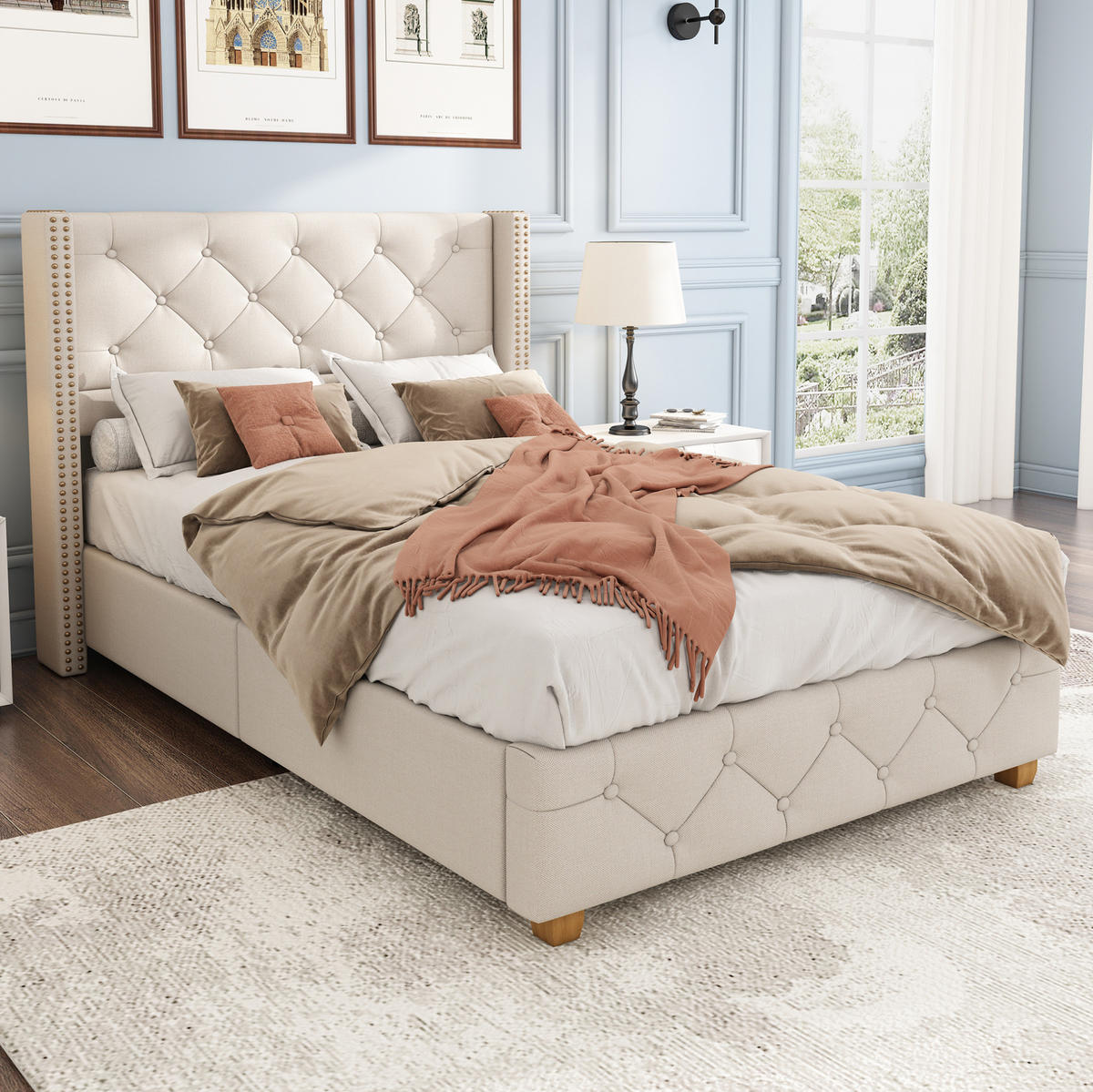 POLSTERBETT mit Lattenrost 90x200 cm Leinen Beige - Beige, Holz (90/200cm) - Meubliv