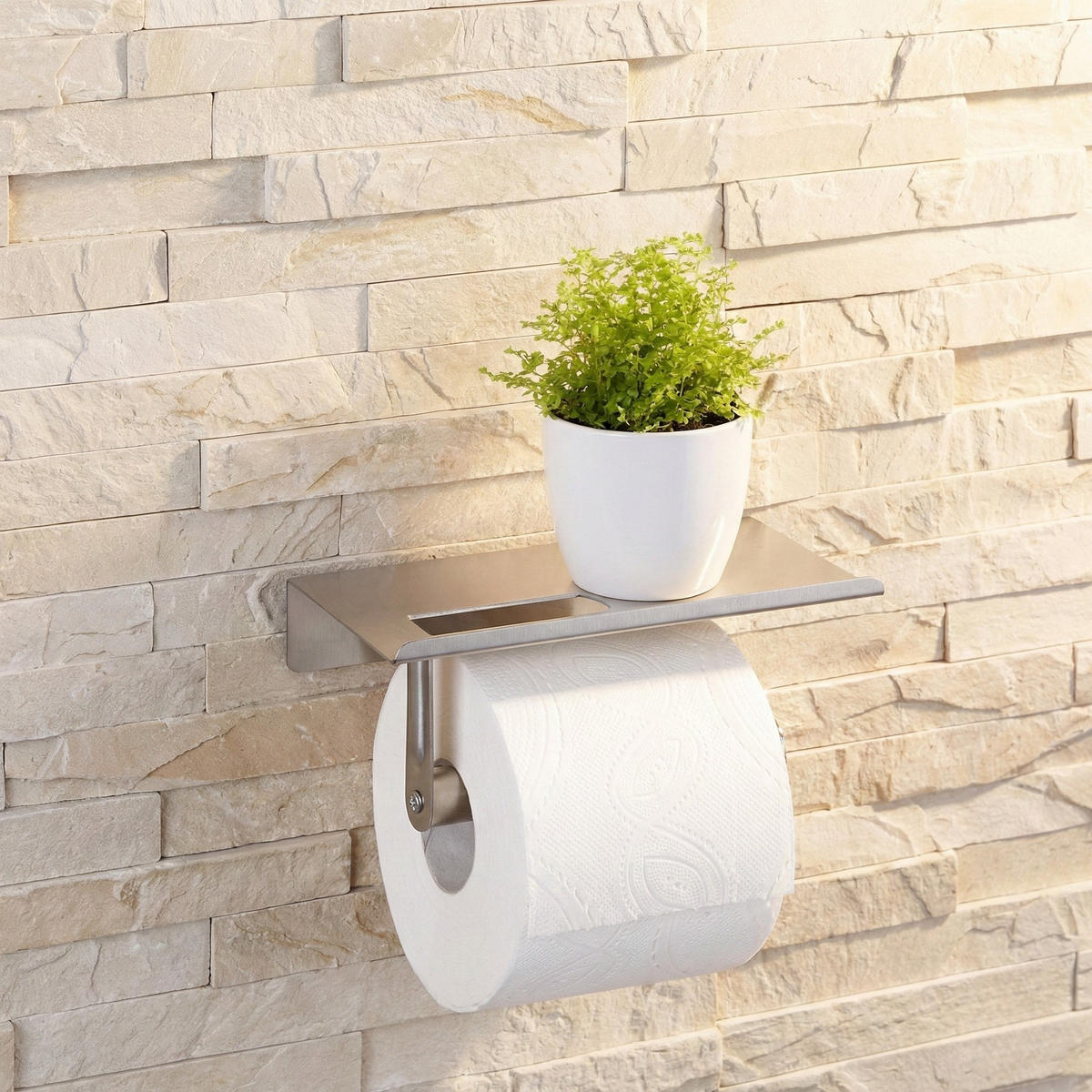 TOILETTENPAPIERHALTER mit Ablage 9,5/18/7,5 cm - Silberfarben, Metall (18/7.5/9.5cm) - Maximex