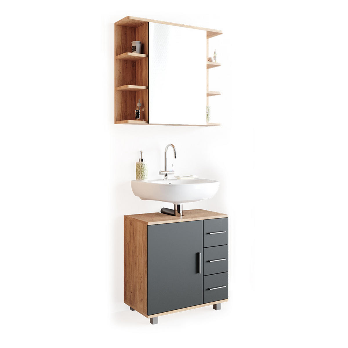 BADMÖBEL-SET Ilias Eiche 2 Teile - Eichefarben/Anthrazit, Holzwerkstoff (60/60.8/33cm) - Vicco