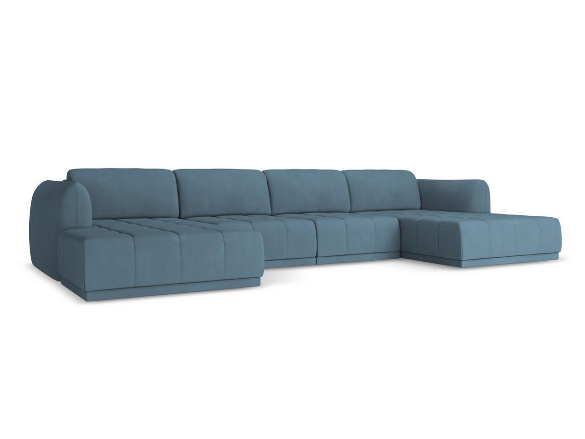 WOHNLANDSCHAFT Chenille Stoff Blau - Blau/Blaugrau, Kunststoff/Textil (370/74/170cm) - Makamii