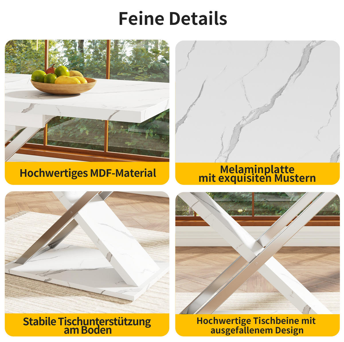 AUSZIEHBARER Esstisch aus MDF mit Marmormuster, 118-157/75/76,4 cm, Weiß - Weiß, Holzwerkstoff (118/75/76.4cm) - Redom