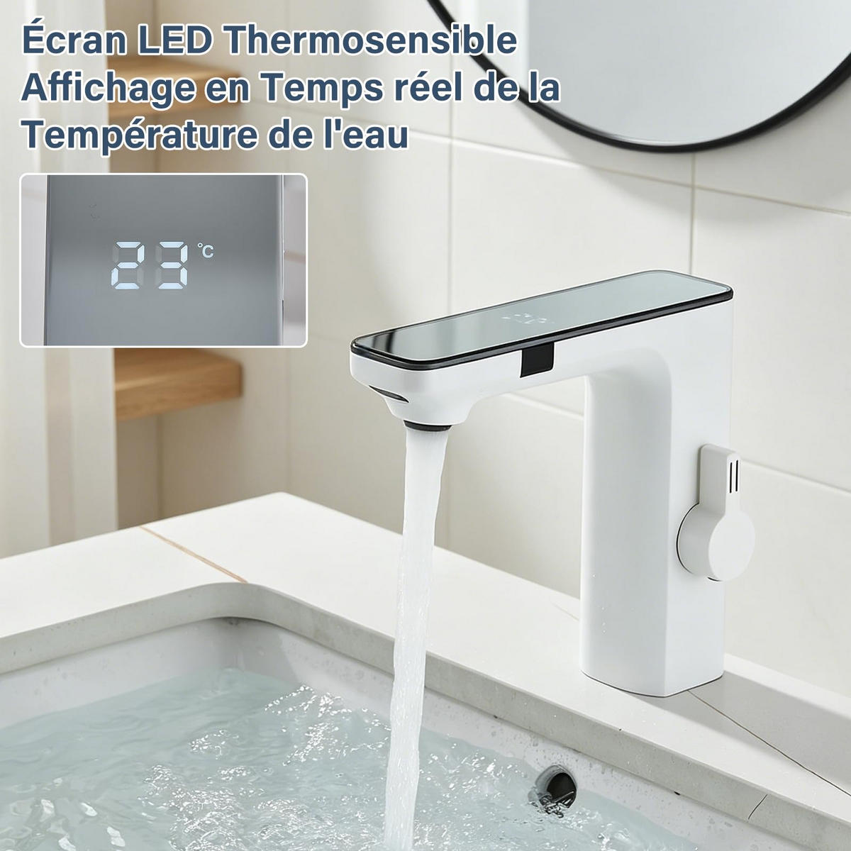 WASCHTISCHARMATUR Touchsensor LED Temperaturanzeige Weiß - Weiß, Metall (18/15.5/4.5cm) - Kaket