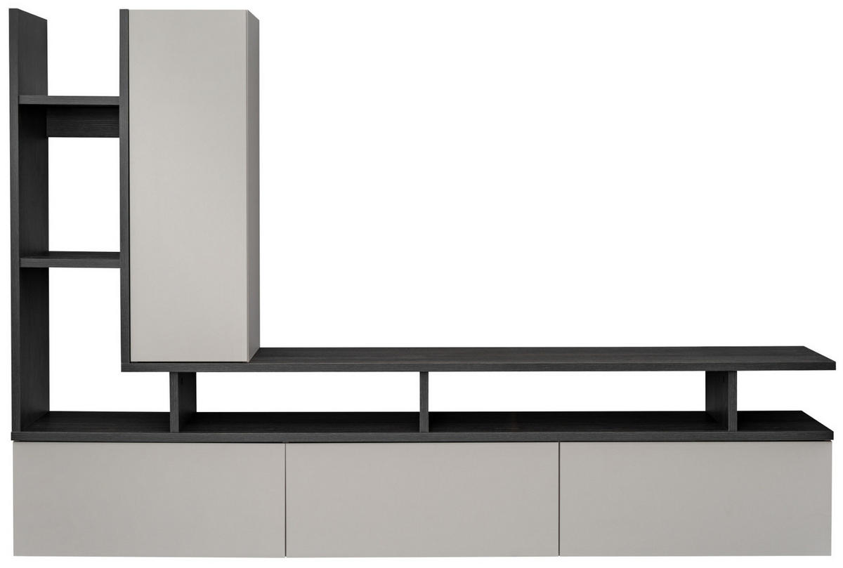WOHNWAND Graphit Eiche, Kaschmir 210 cm hängend, Schrankwand mit Push-to-Open - Kaschmir/Grau, Holzwerkstoff (210/140/35cm) - Inn.Furn