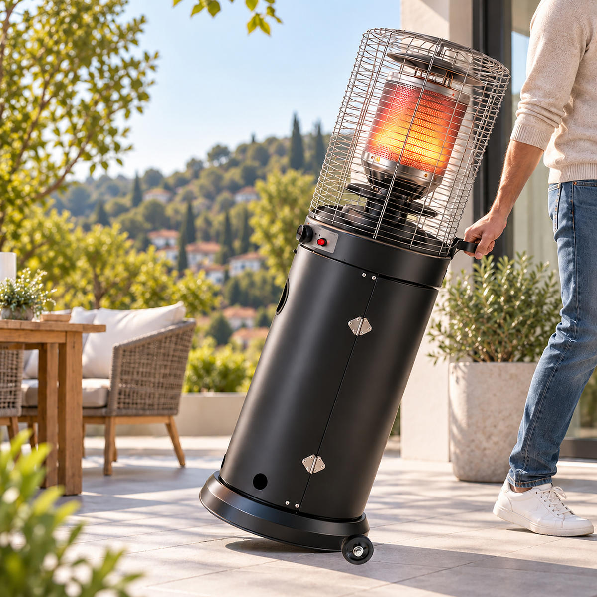 GASVÄRMARE Svart stål 11 kW höjd 136 cm - Svart, Metall (46/136/46cm) - Relaxdays