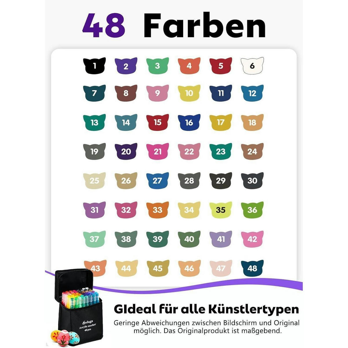 ACRYLSTIFTE Set 48 Farben Doppelspitze mit App - Multicolor, Kunststoff (10/16.5/13cm)