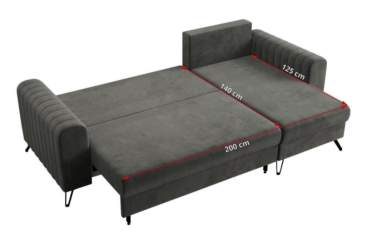 ECKSOFA Axel Velvet Grau - Schwarz/Grau, Textil/Metall (242/140cm) - MKS