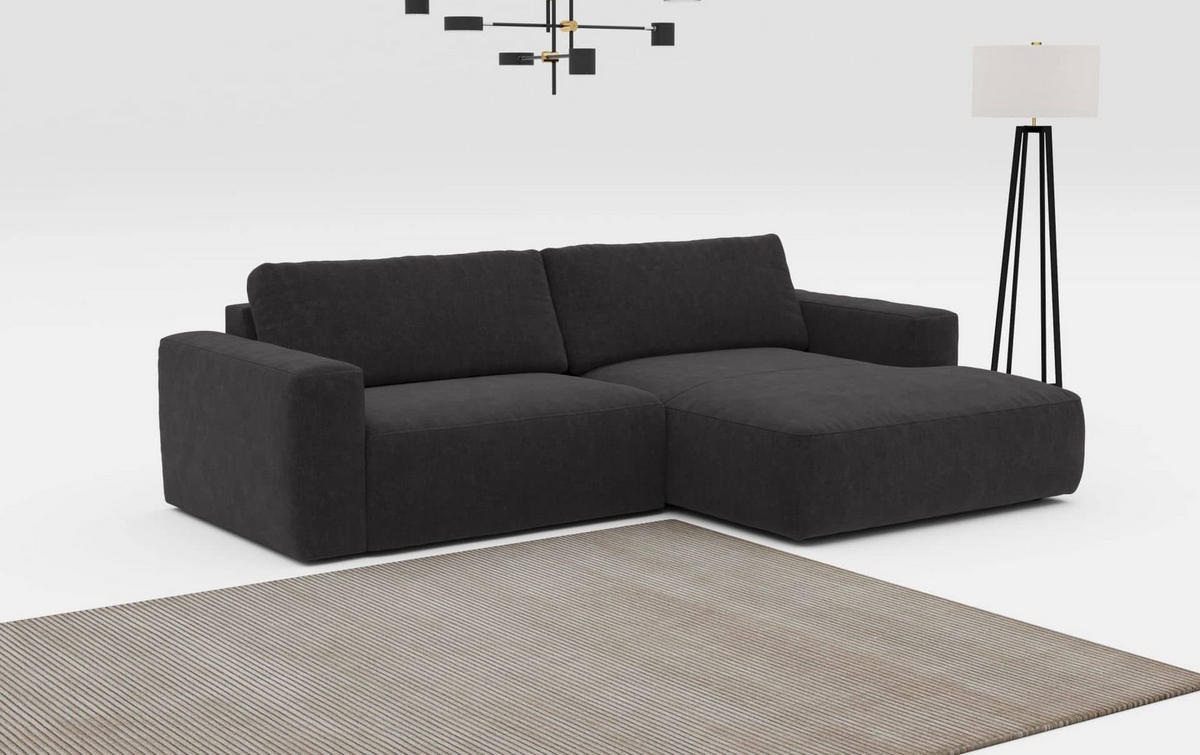 ECKSOFA mit losen Rückenkissen, wasserabweisender All Senses Stoff - Schwarz, Holz/Kunststoff (175/288cm) - Cotta