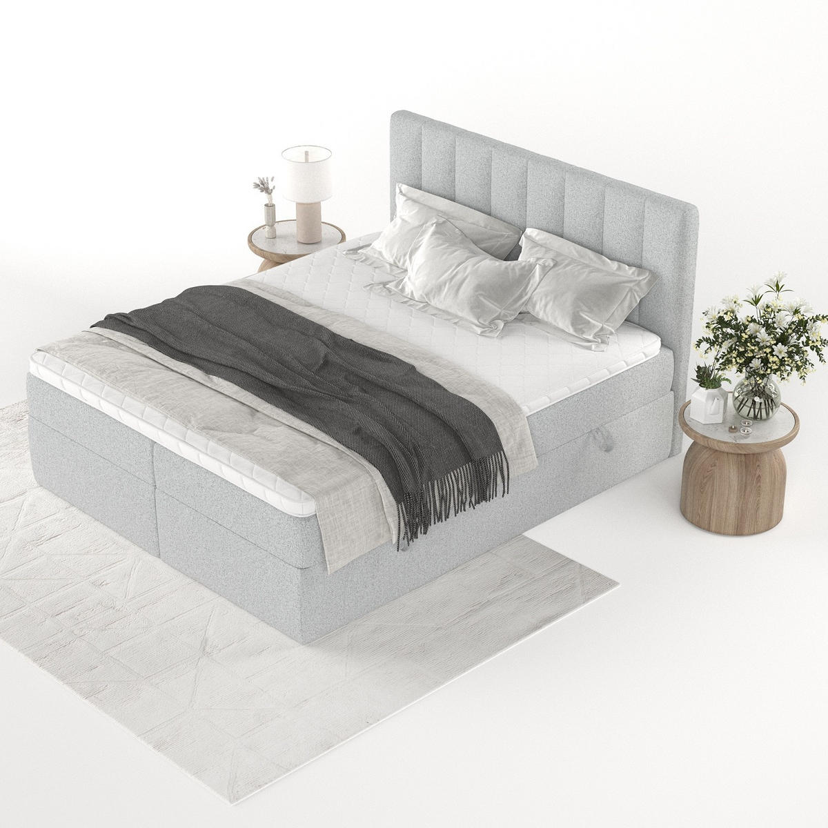 BOXBETT Bari 200/200 cm Hellgrau im Riva Stoff - Hellgrau, Holz/Holzwerkstoff (200/200cm) - AltaBeds