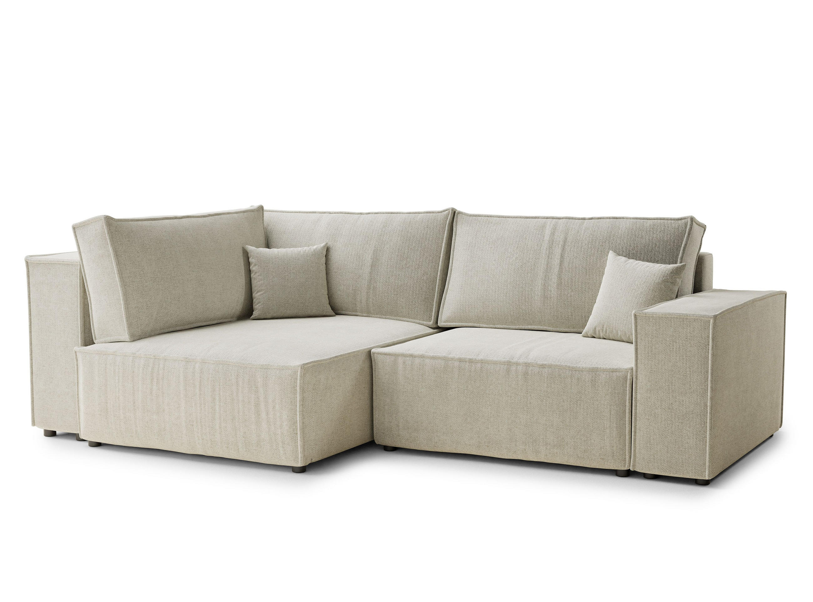 ECKSOFA MIT SCHLAFFUNKTION Tonga Creme Chenille-Stoff - Creme/Schwarz, Holz/Holzwerkstoff (105/225cm) - Maison de Reve