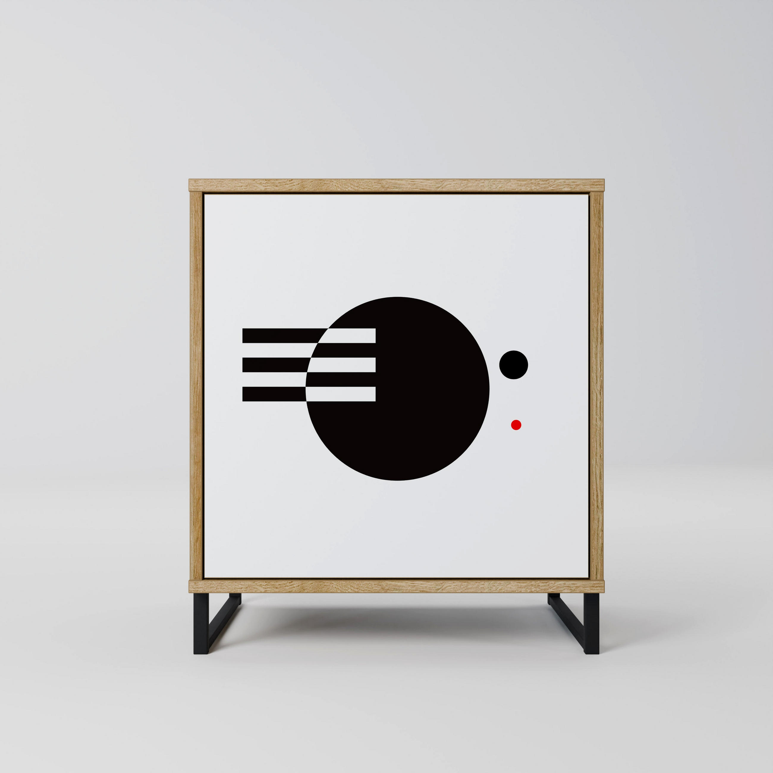 SIDEBOARD BLACK AND WHITE COMBINATION, Eichefarben, 57,5x42x67,5 cm, Schwarze Metall-Rahmenfüße - Eichefarben/Multicolor, Holzwerkstoff/Metall (57.5/67.5/42cm) - SpaceRebels