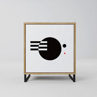 SIDEBOARD BLACK AND WHITE COMBINATION, Eichefarben, 57,5x42x67,5 cm, Schwarze Metall-Rahmenfüße - Eichefarben/Multicolor, Holzwerkstoff/Metall (57.5/67.5/42cm) - SpaceRebels
