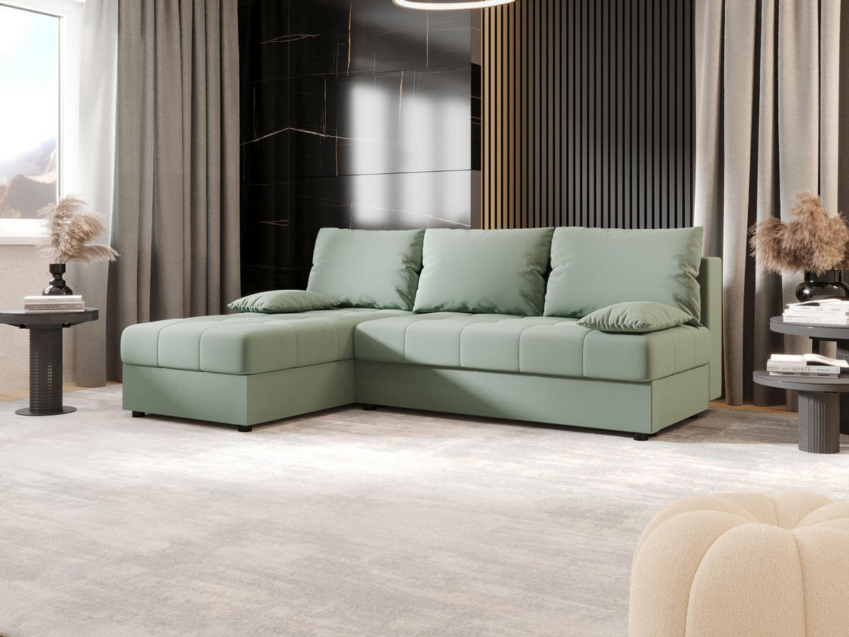 ECKSOFA MOS L Cosmic 16 Links mit Schlaffunktion - Hellgrün, Textil (200/143cm) - Bedante