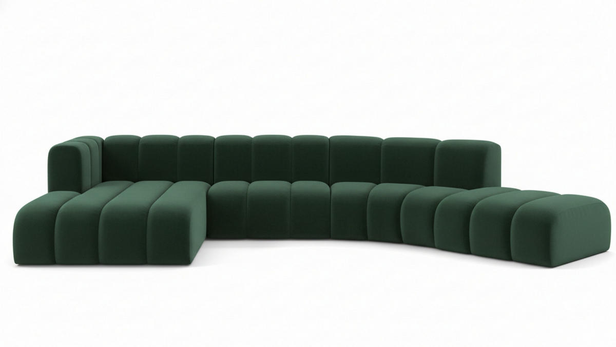 ECKSOFA L-Form GRAND Round, Stoff Salvador, Grün, Links - Grün, Holz (445/179cm) - Kaiser Möbel