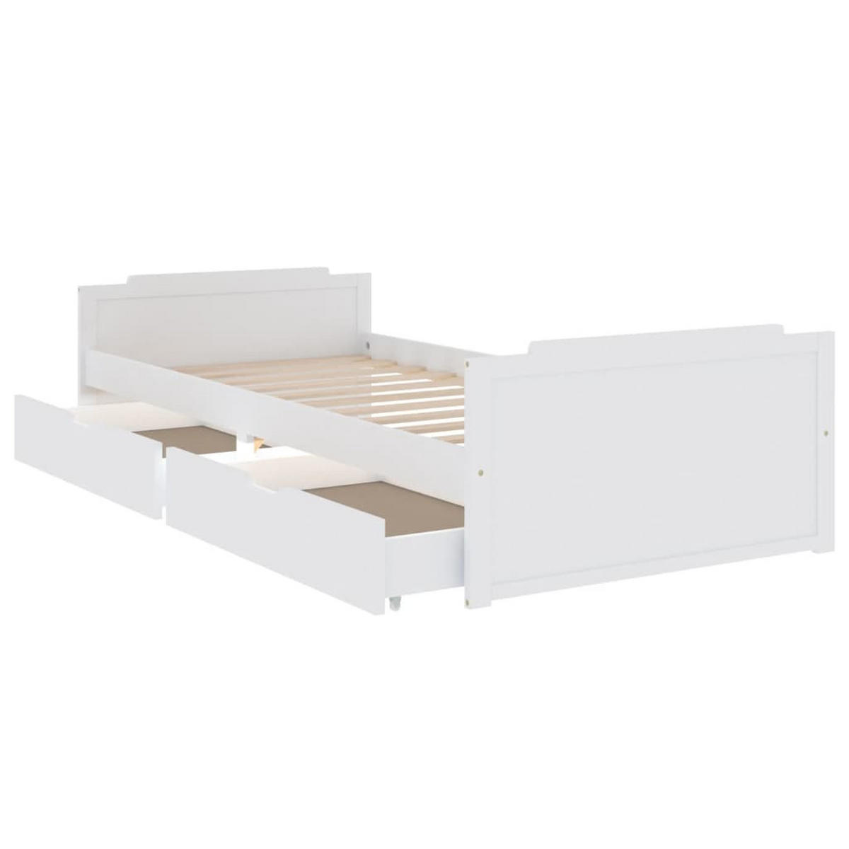 MASSIVHOLZBETT Mit Schubladen Weiss Kiefer 90/200 Cm - Weiß, Textil (90/200cm) - vidaXL