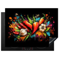HERDABDECKPLATTE Gemüse - Paprika - Knoblauch - Graffiti - Farbe - Bunt 71x52 cm - Rot, Kunststoff (71/0.2/52cm) - MuchoWow