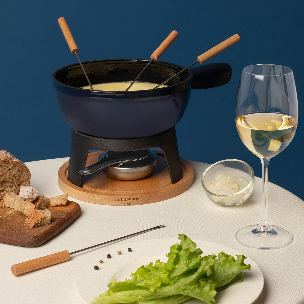 FONDUE-GERÄT MONT JOUX Blau, Gusseisen emailliert, 1.8 liters - Dunkelblau, Metall (21/17/21cm) - La Fonderie 1890