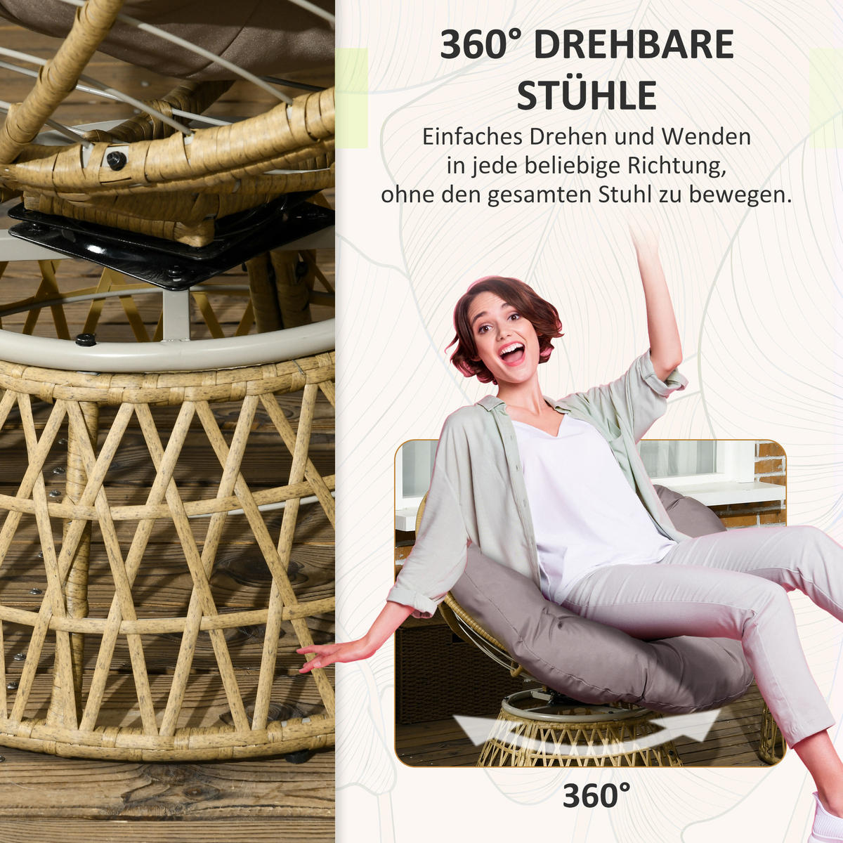 GARTENMÖBEL Set, PE Rattan, Kaffee - Dunkelbraun, Kunststoff - Outsunny
