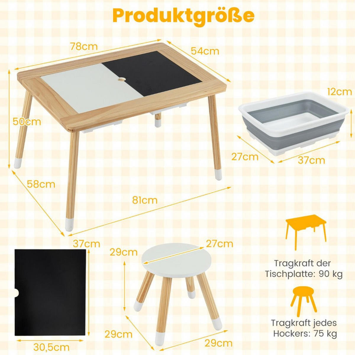 KINDERSPIELTISCH Runder natur(3-tlg) - Naturfarben, Holz (81/50/58cm) - COSTWAY