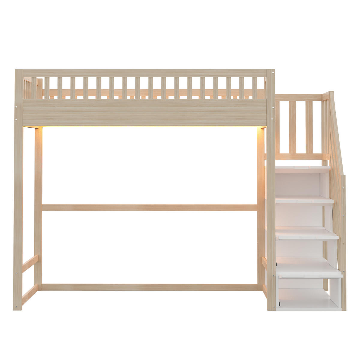 HOCHBETT aus Holz 90x200 cm in Naturholz mit LED & Stauraumtreppe - Naturfarben, Holz (90/200cm) - Modfu